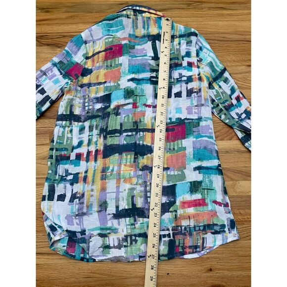 Ali Miles Women's S Green Button-Up Rayon Shirt Tunic Artsy Coastal Cottage Boho - Picture 8 of 9